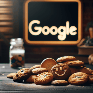 cookies con un cartel de google en el fondo
